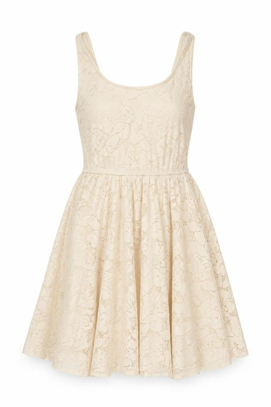 Zara Womens Beige Polyester Skater Dress Size S Round Neck Button
