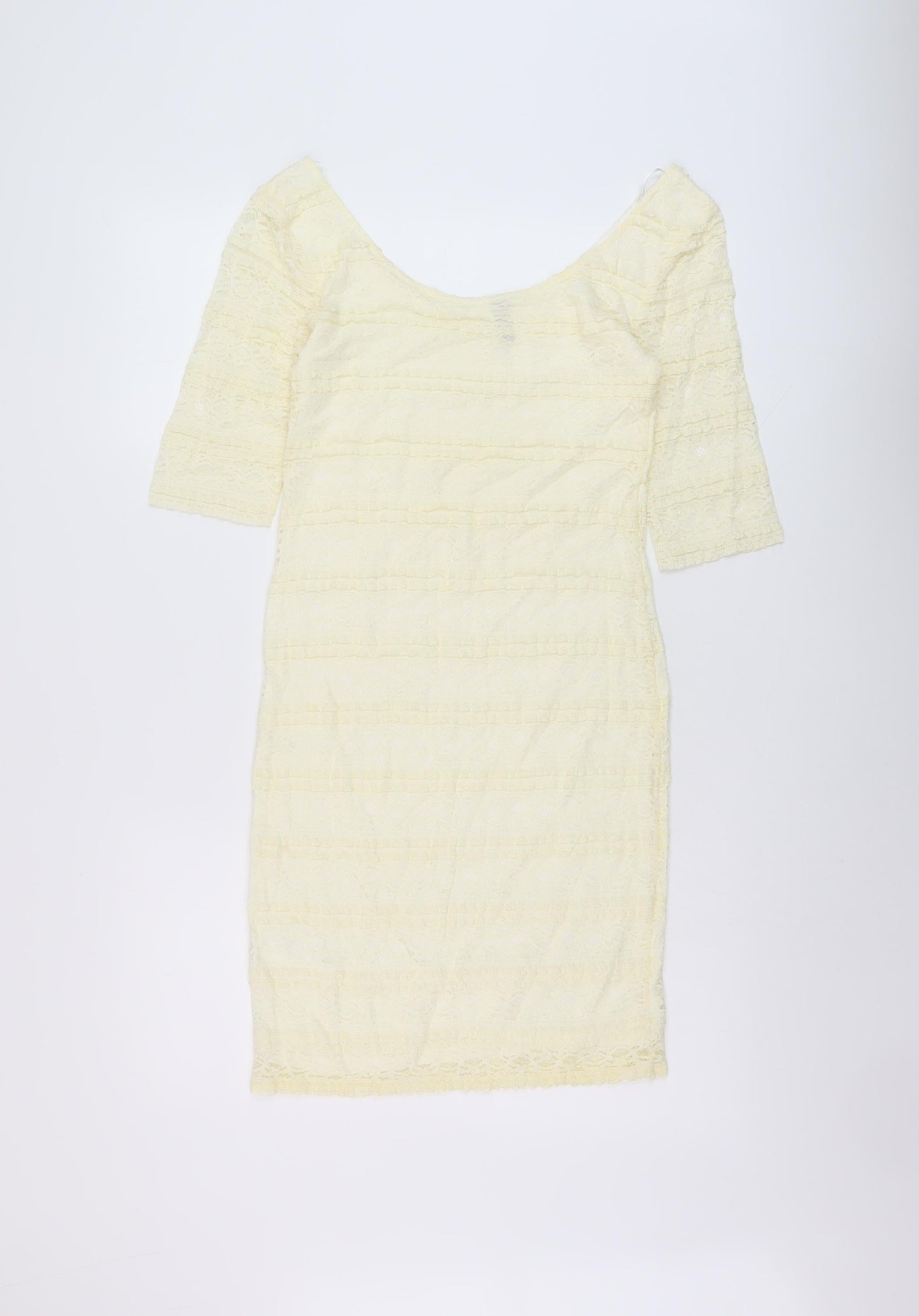 H&M Womens Ivory Polyester Bodycon Size M Round Neck Pullover