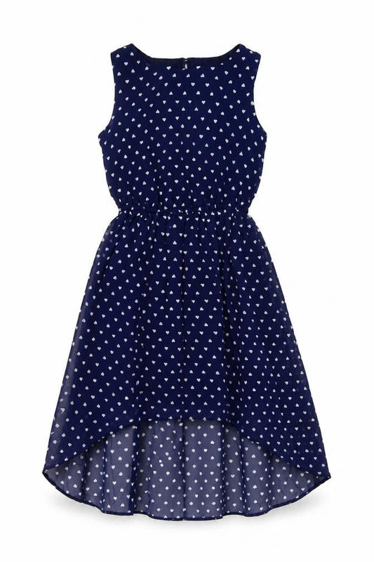 Blue Zoo Girls Blue Geometric Polyester Skater Dress Size 7 Years Round Neck Button
