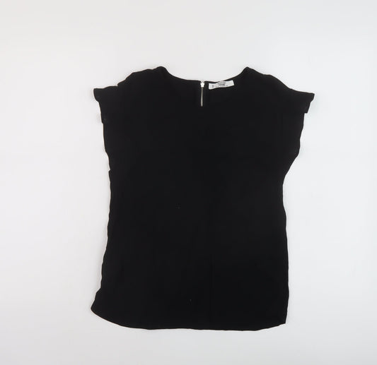 Mango Womens Black Viscose Basic T-Shirt Size XS Crew Neck