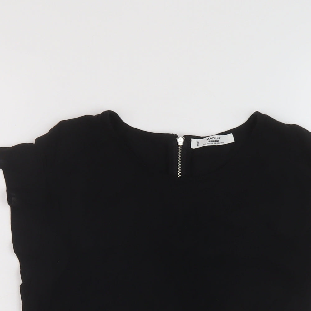 Mango Womens Black Viscose Basic T-Shirt Size XS Crew Neck
