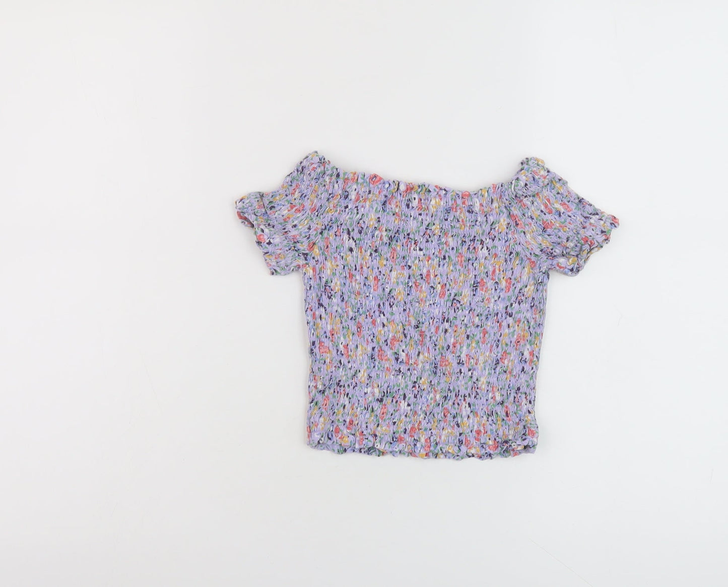 New Look Womens Purple Floral Viscose Cropped T-Shirt Size 6 Square Neck