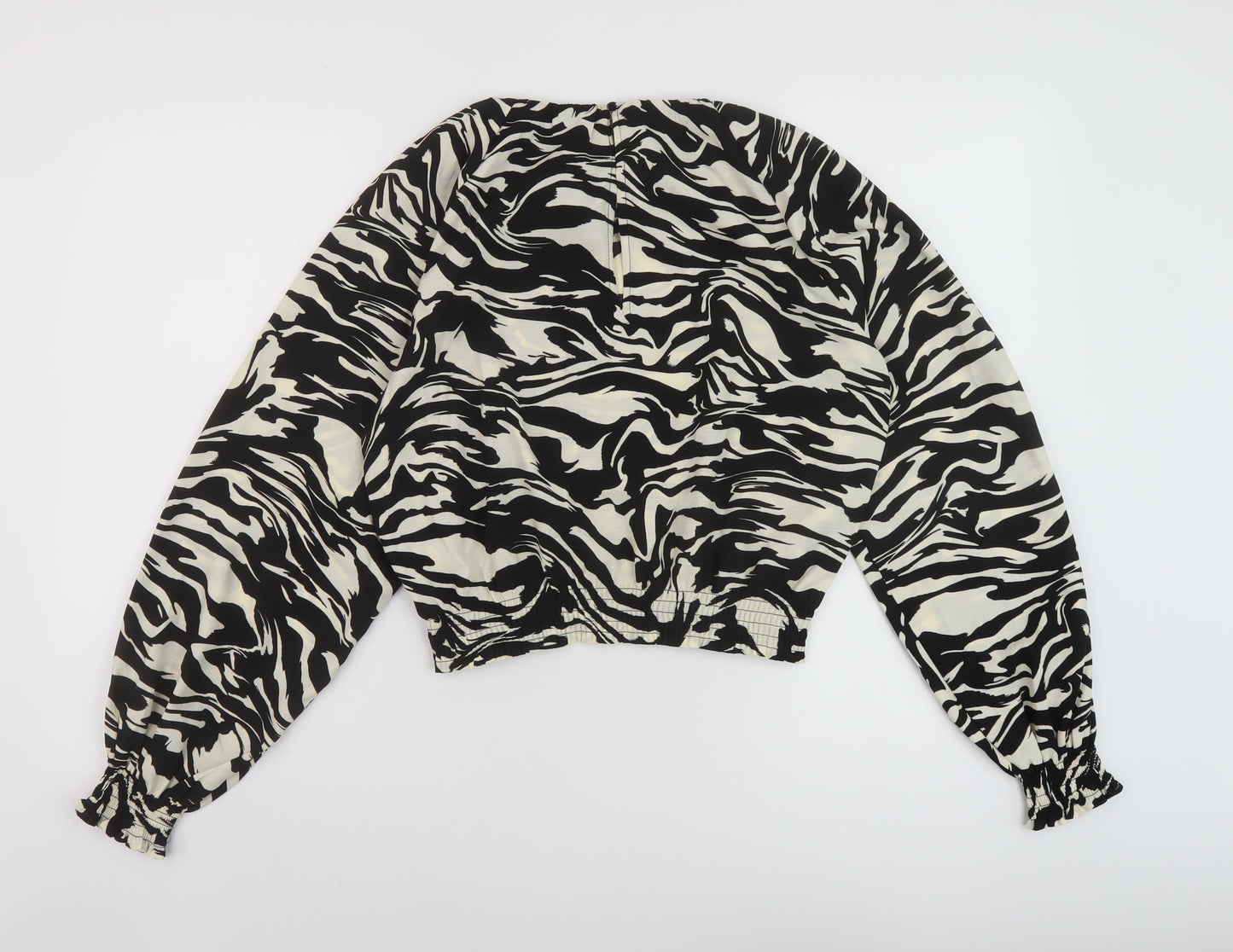 H&M Womens Black Animal Print Polyester Basic Blouse Size S Round Neck