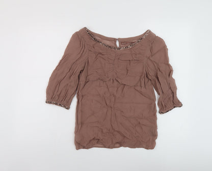 Next Womens Brown Viscose Basic Blouse Size 10 Round Neck