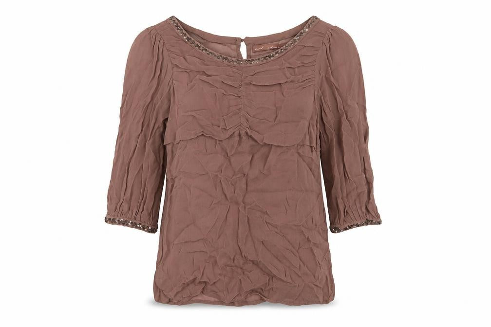 NEXT Womens Brown Viscose Basic Blouse Size 10 Round Neck