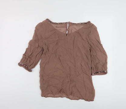 Next Womens Brown Viscose Basic Blouse Size 10 Round Neck