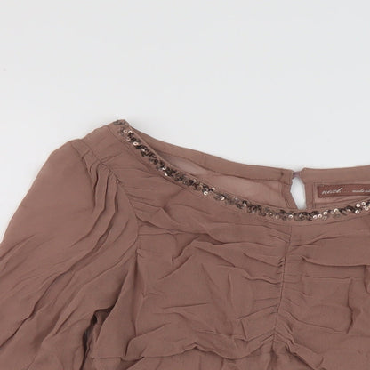 Next Womens Brown Viscose Basic Blouse Size 10 Round Neck