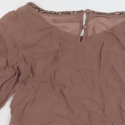 Next Womens Brown Viscose Basic Blouse Size 10 Round Neck