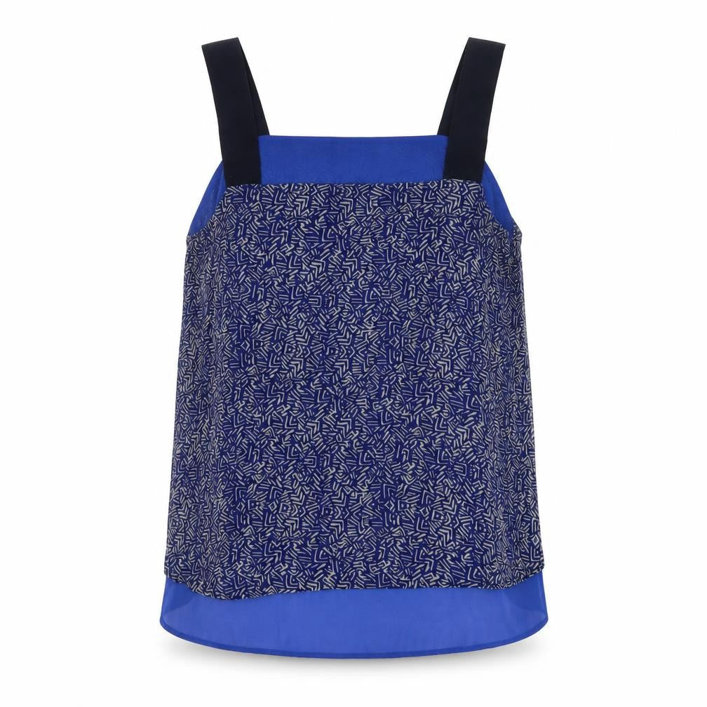 NEXT Womens Blue Geometric Polyester Basic Tank Size 12 Square Neck