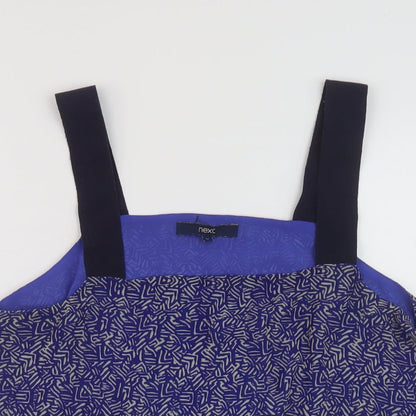 Next Womens Blue Geometric Polyester Basic Tank Size 12 Square Neck