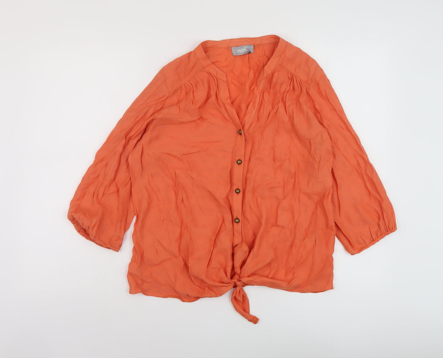 Wallis Womens Orange Viscose Basic Blouse Size M V-Neck