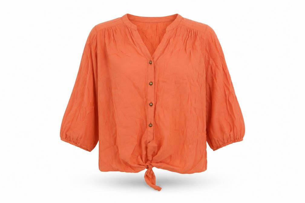 Wallis Womens Orange Viscose Basic Blouse Size M V-Neck