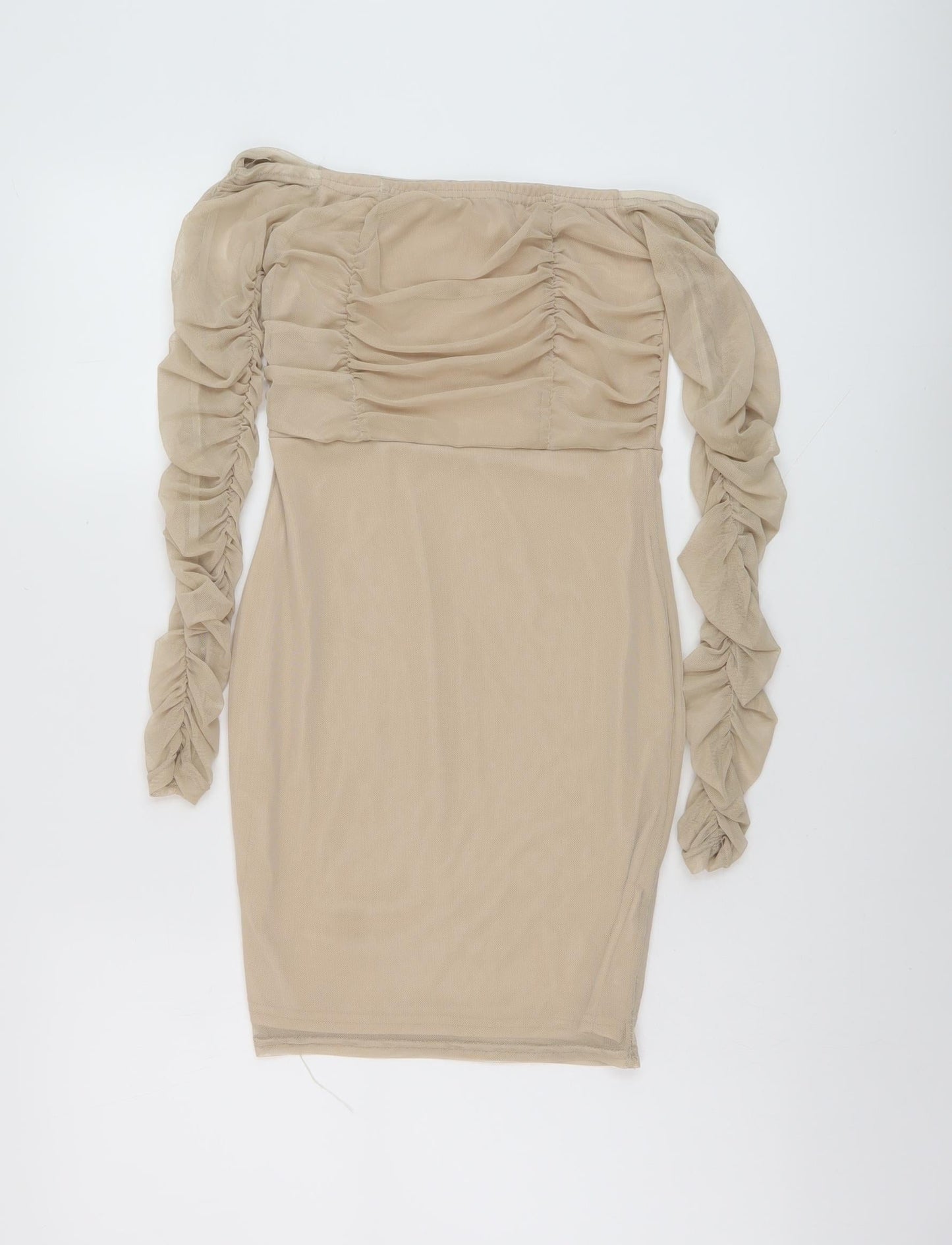 PRETTYLITTLETHING Womens Beige Polyester Mini Size 8 Square Neck Pullover