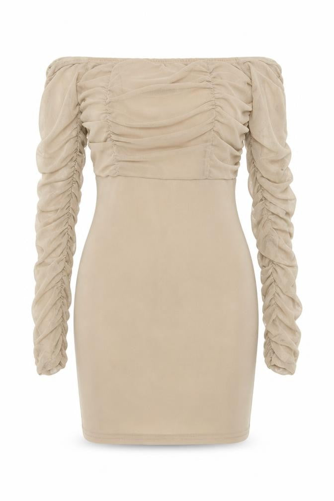 PRETTYLITTLETHING Womens Beige Polyester Mini Size 8 Square Neck Pullover