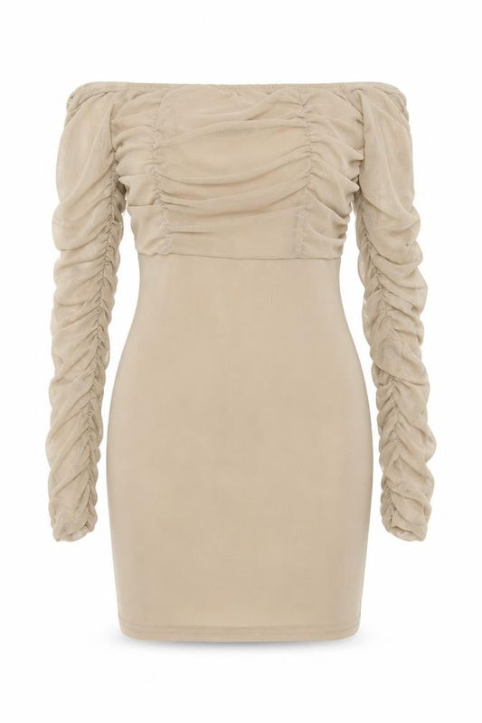 PRETTYLITTLETHING Womens Beige Polyester Mini Size 8 Square Neck Pullover