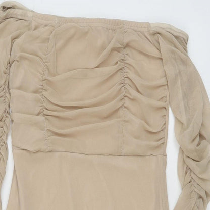 PRETTYLITTLETHING Womens Beige Polyester Mini Size 8 Square Neck Pullover