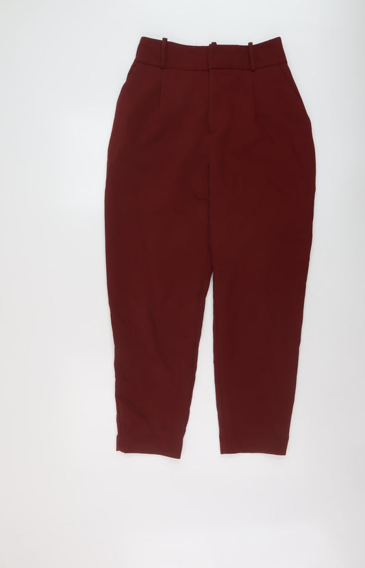 Zara Womens Red Polyester Trousers Size S L26 in Regular Zip