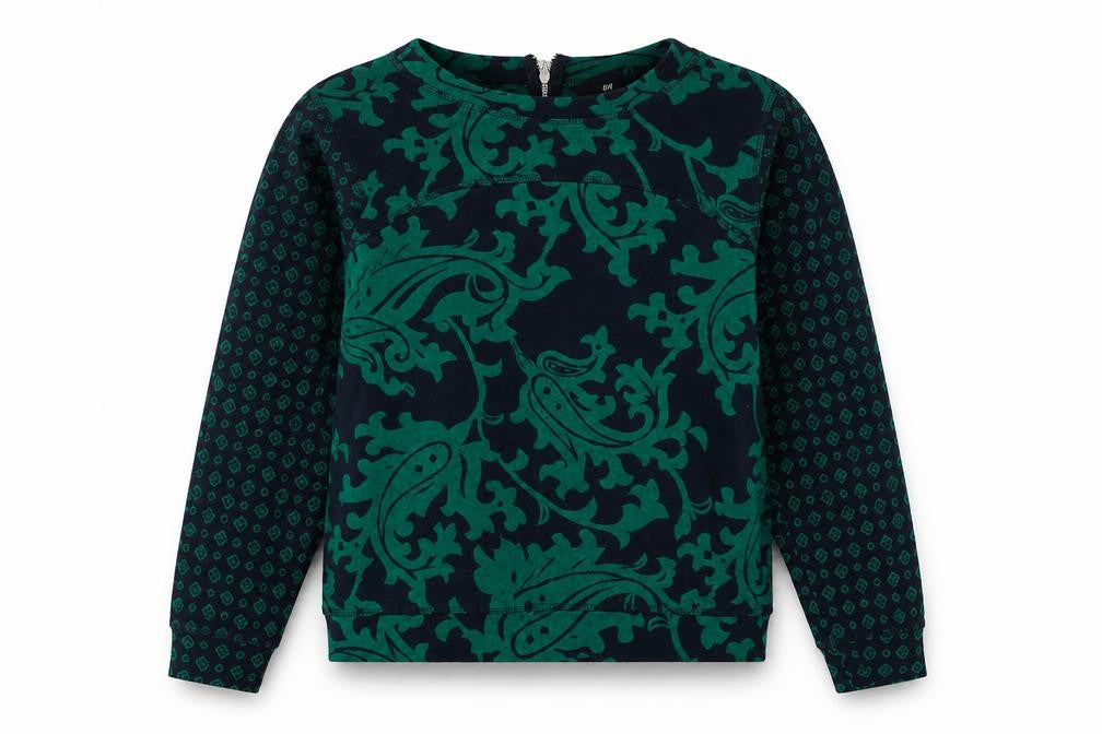 H&M Womens Green Geometric Polyester Basic Blouse Size S Round Neck