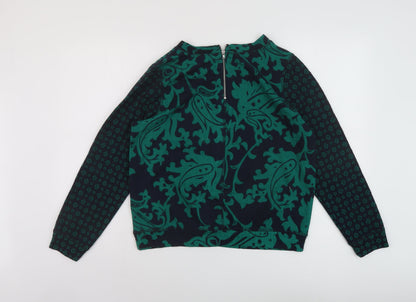 H&M Womens Green Geometric Polyester Basic Blouse Size S Round Neck