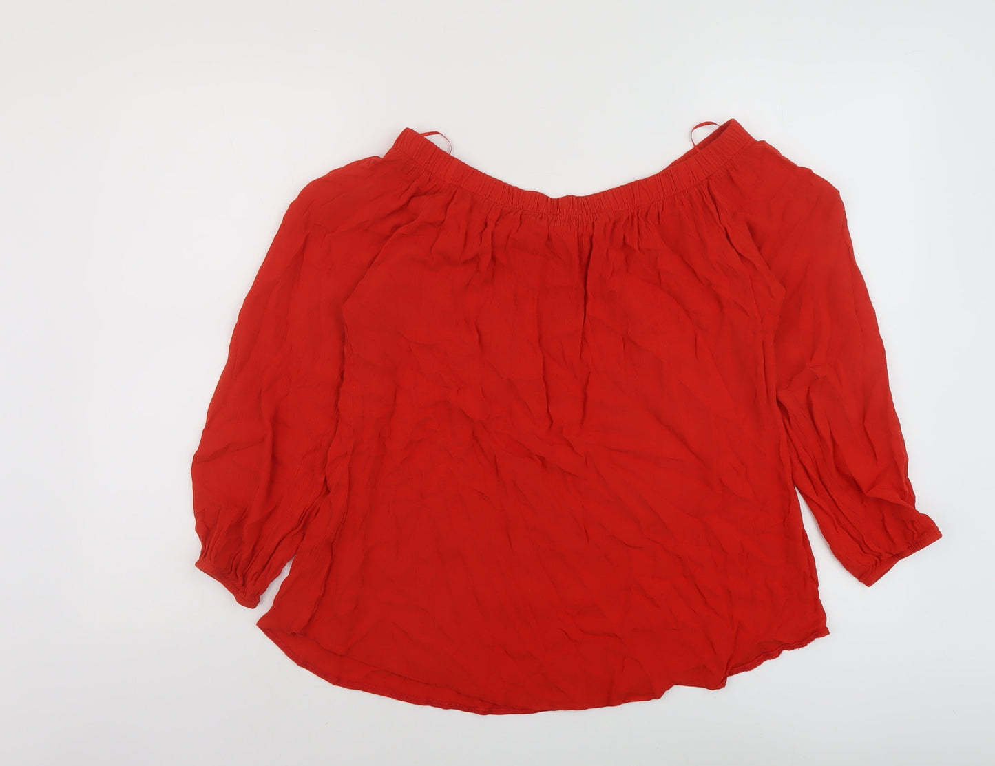 Select Womens Red Viscose Basic Blouse Size 12 Square Neck