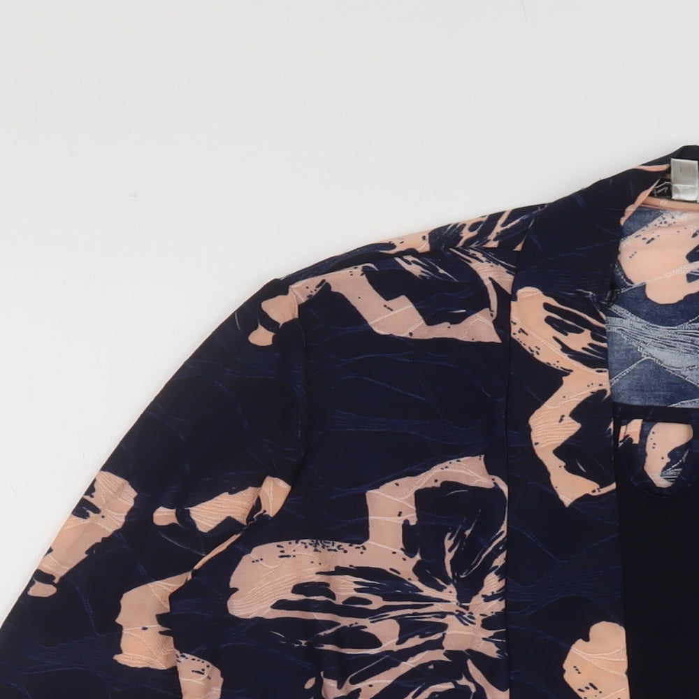 Annabelle Womens Blue Floral Polyester Basic Blouse Size 10 Round Neck