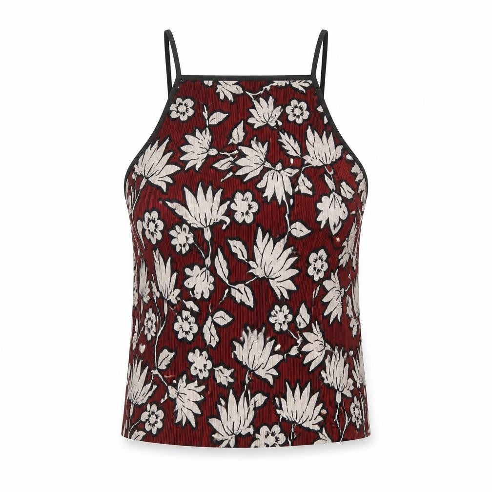 Topshop Womens Red Geometric Polyester Basic Tank Size 12 Square Neck