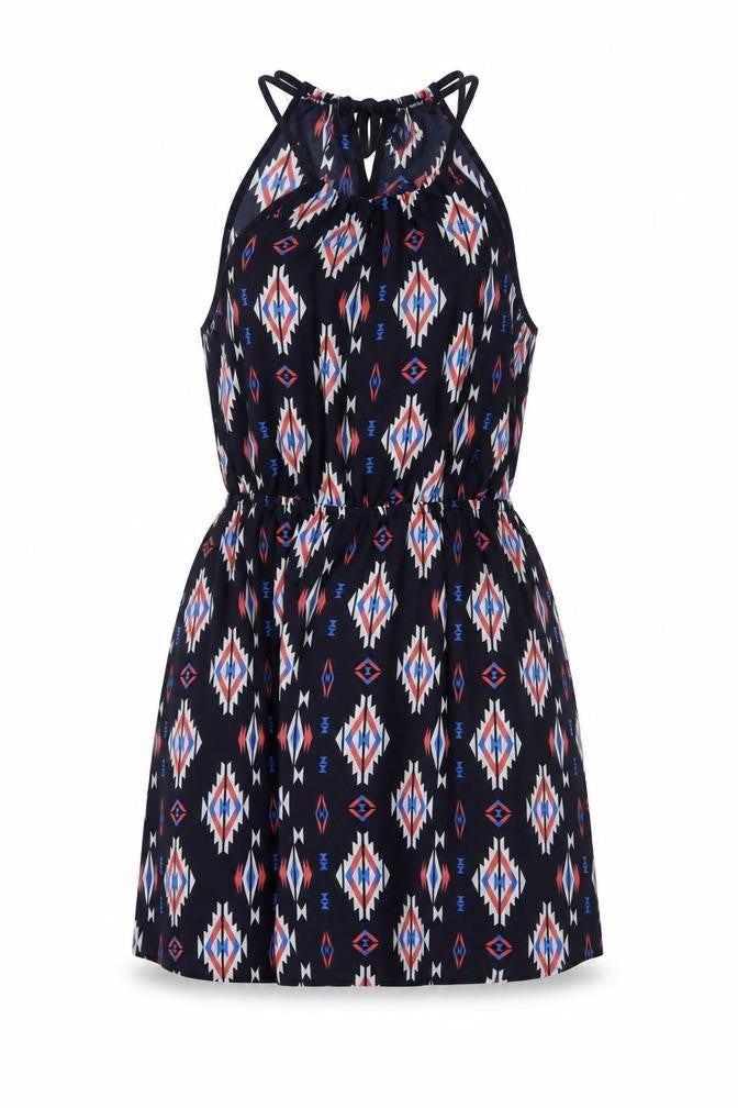 FOREVER 21 Womens Blue Geometric Polyester A-Line Size L Round Neck Tie