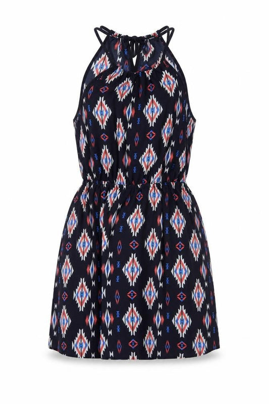 FOREVER 21 Womens Blue Geometric Polyester A-Line Size L Round Neck Tie