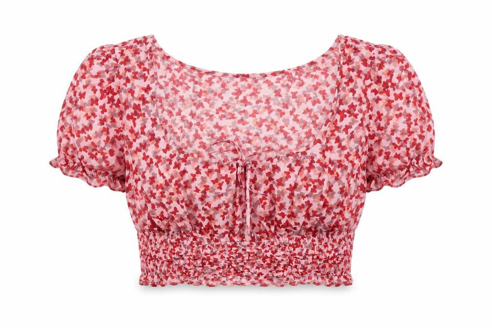 Motel Rocks Womens Pink Geometric Viscose Cropped Blouse Size M Square Neck