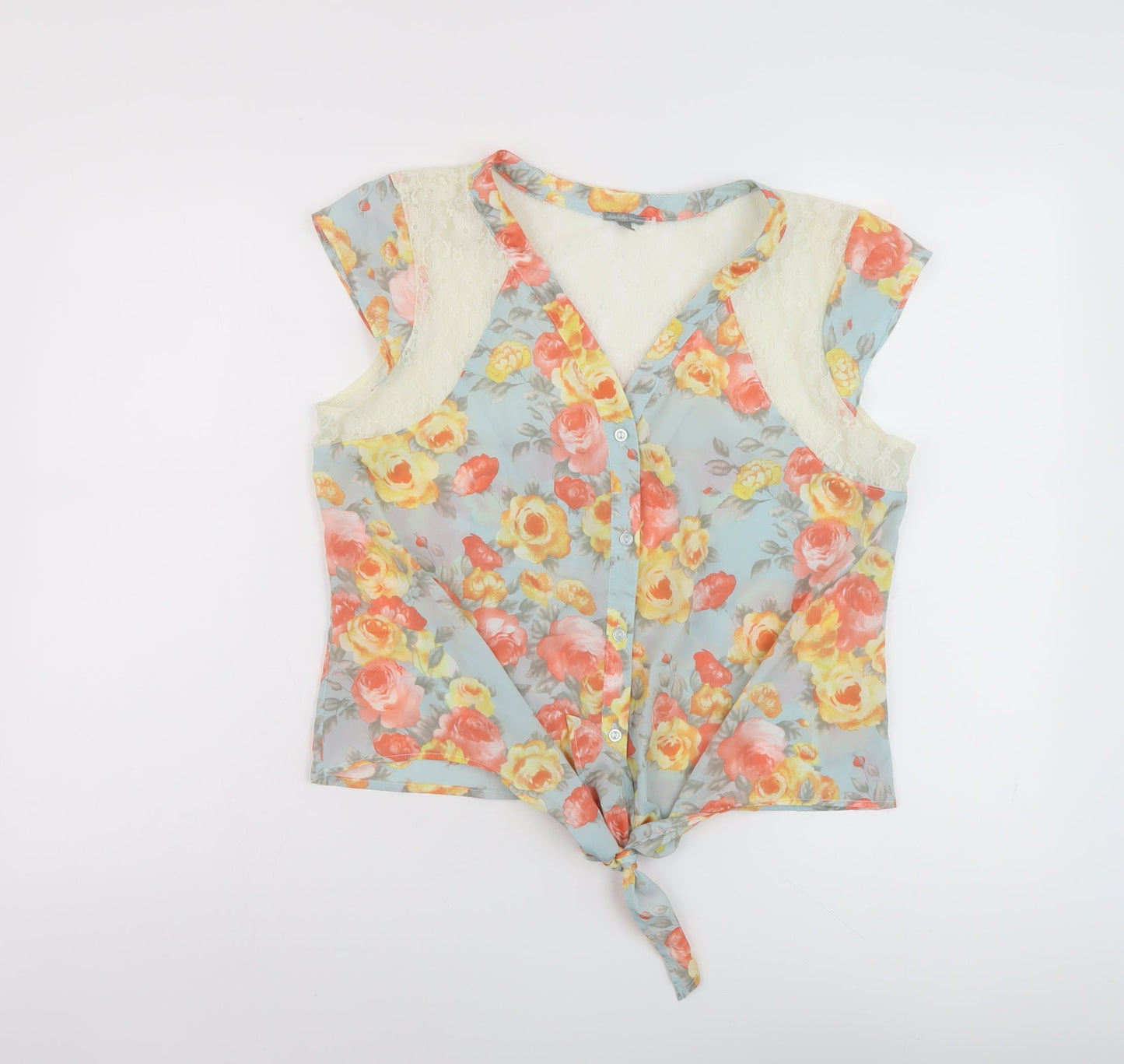 Charlotte Russe Womens Multicoloured Floral Polyester Basic Blouse Size L V-Neck