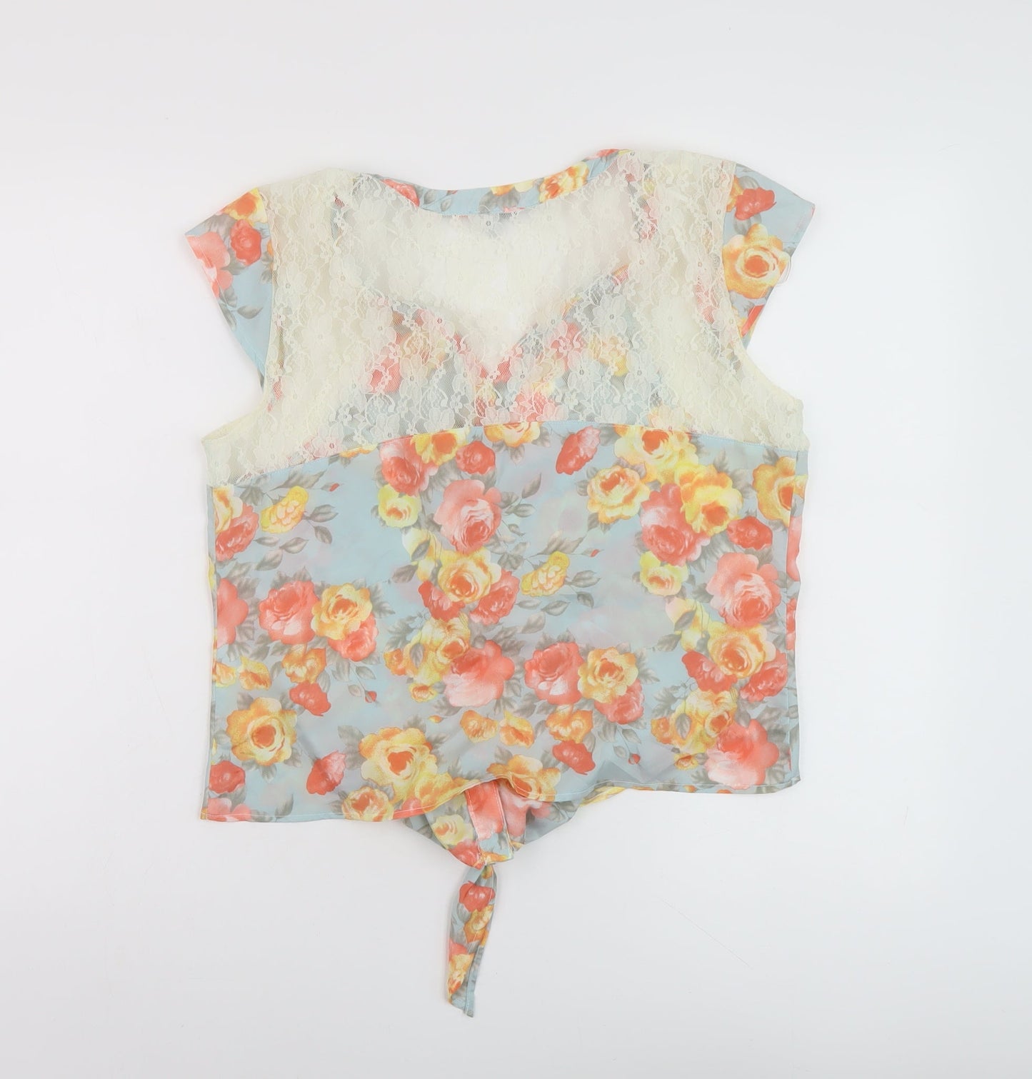 Charlotte Russe Womens Multicoloured Floral Polyester Basic Blouse Size L V-Neck
