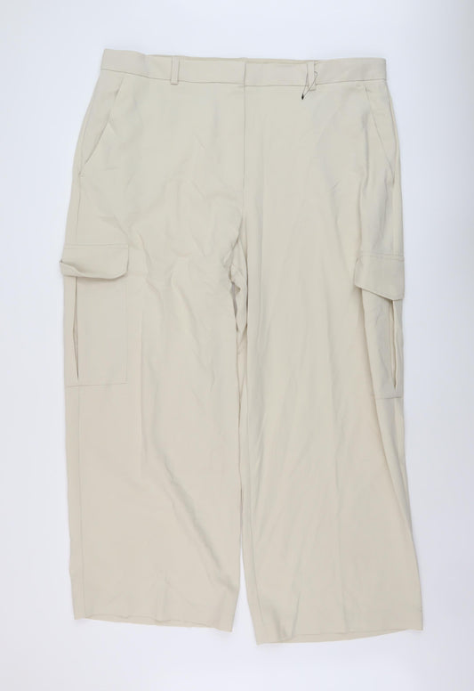 Marks and Spencer Womens Beige Polyester Trousers Size 22 L29 in Regular Button