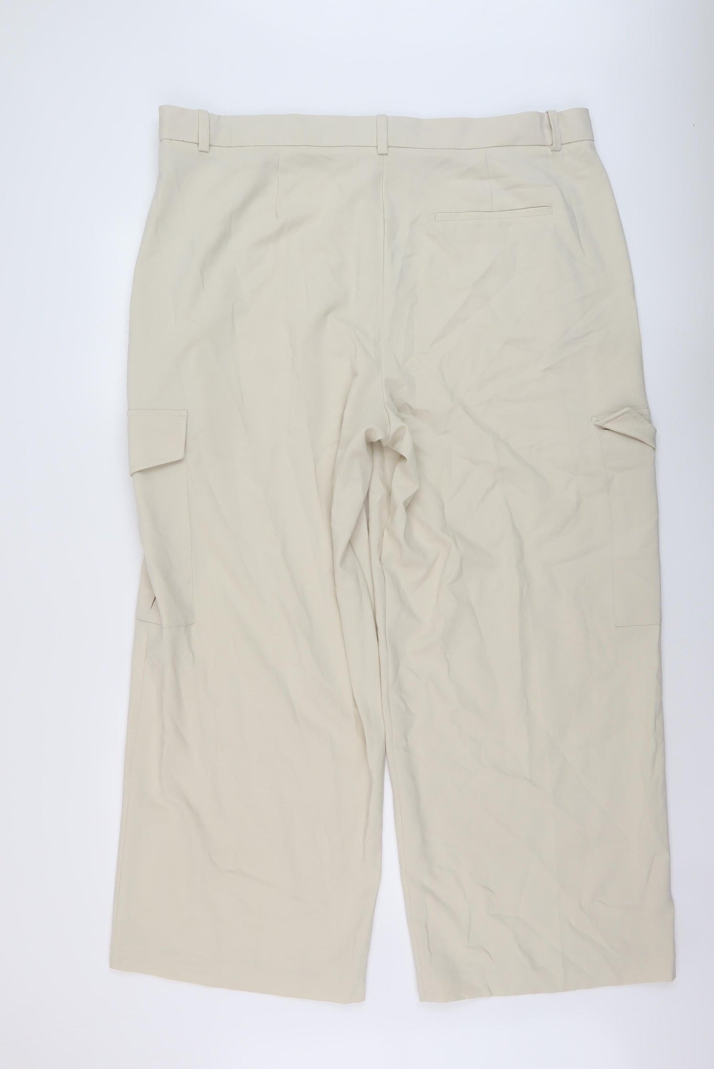 Marks and Spencer Womens Beige Polyester Trousers Size 22 L29 in Regular Button