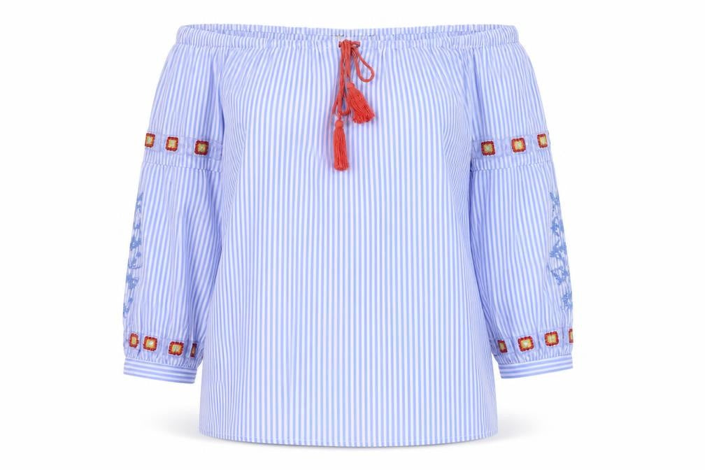 Boohoo Womens Blue Striped Polyester Basic Blouse Size 12 Square Neck