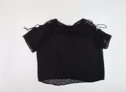 Zara Womens Black Polyester Basic Blouse Size S Round Neck