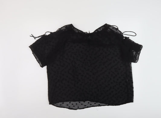 Zara Womens Black Polyester Basic Blouse Size S Round Neck