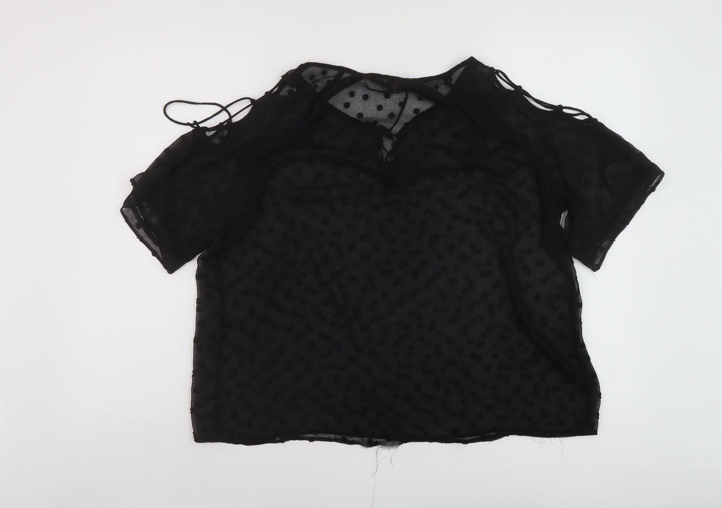 Zara Womens Black Polyester Basic Blouse Size S Round Neck