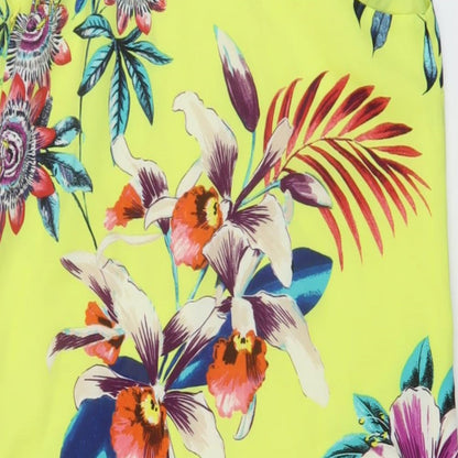 Oasis Womens Yellow Floral Polyester Mini Size 8 V-Neck Pullover