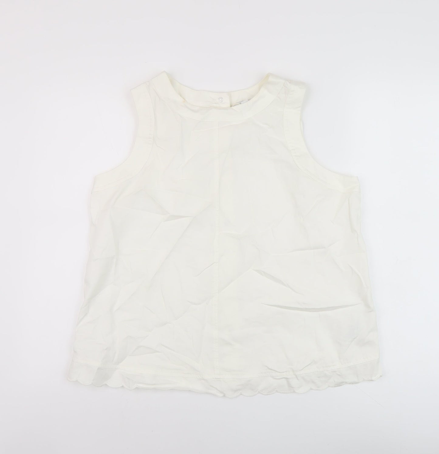 Marks and Spencer Womens White Cotton Basic Tank Size 14 Round Neck