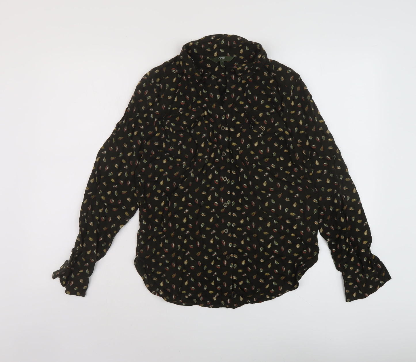 NEXT Womens Green Geometric Viscose Basic Blouse Size 8 Collared