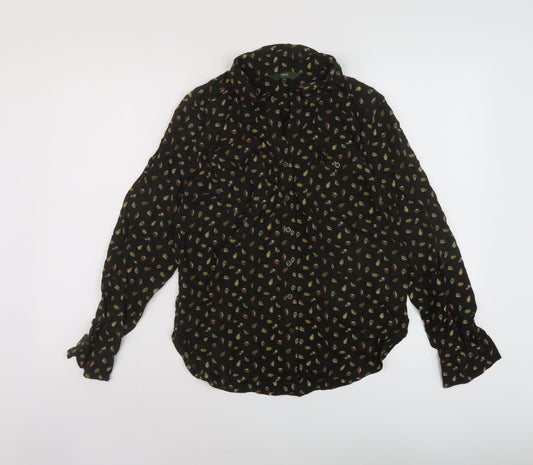 NEXT Womens Green Geometric Viscose Basic Blouse Size 8 Collared