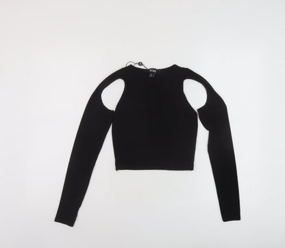 Ego Womens Black Polyester Cropped Blouse Size 8 Round Neck