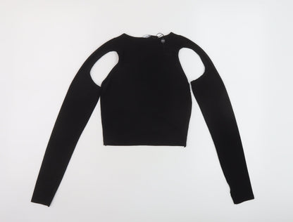 Ego Womens Black Polyester Cropped Blouse Size 8 Round Neck