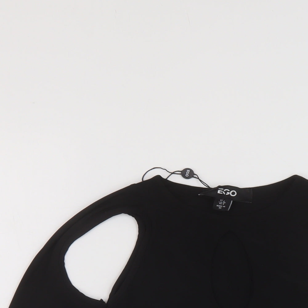 Ego Womens Black Polyester Cropped Blouse Size 8 Round Neck