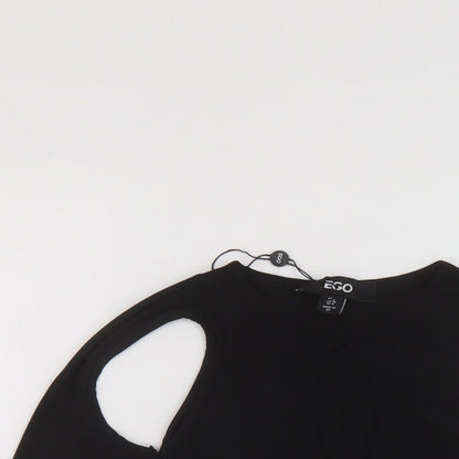 Ego Womens Black Polyester Cropped Blouse Size 8 Round Neck