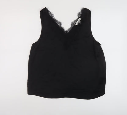 Marks & Spencer Womens Black Polyester Basic Tank Size 14 V-Neck