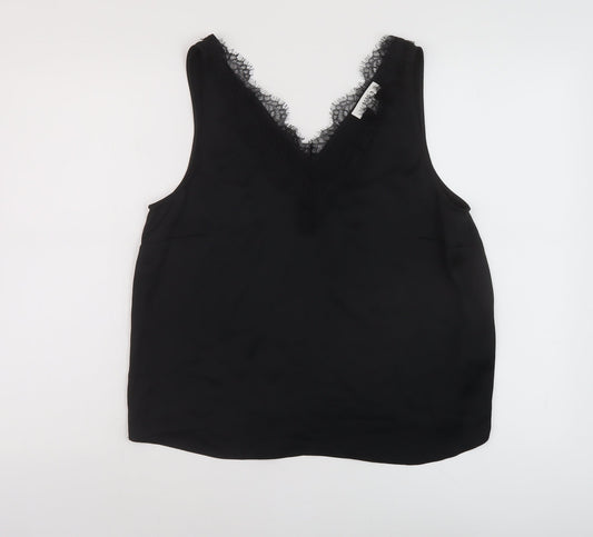 Marks and Spencer Womens Black Polyester Basic Tank Size 14 V-Neck
