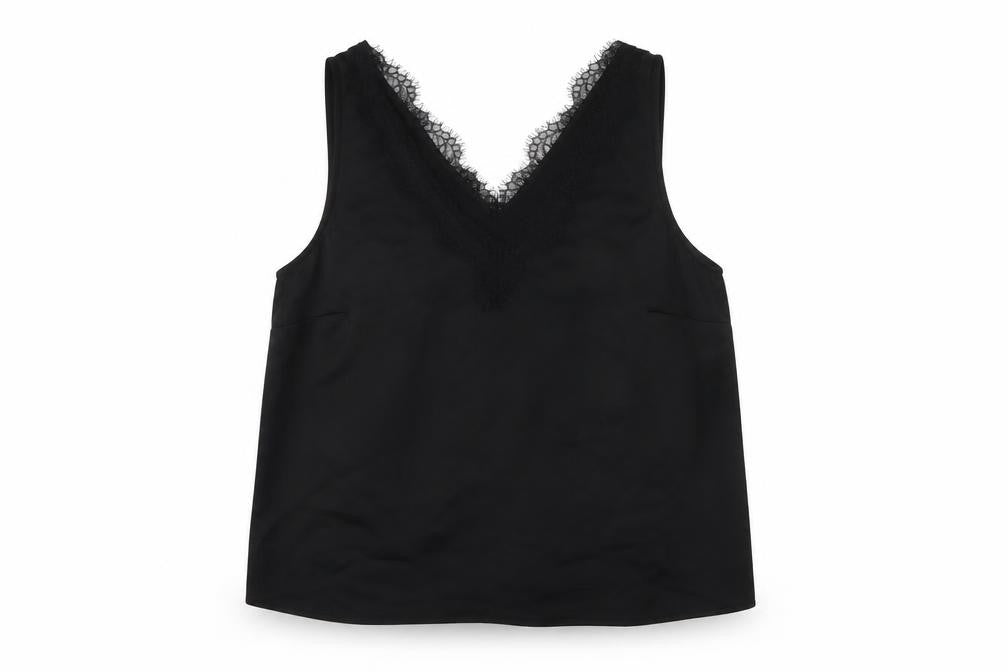 Marks & Spencer Womens Black Polyester Basic Tank Size 14 V-Neck