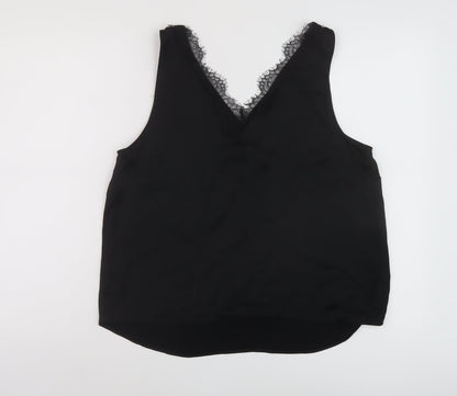 Marks & Spencer Womens Black Polyester Basic Tank Size 14 V-Neck