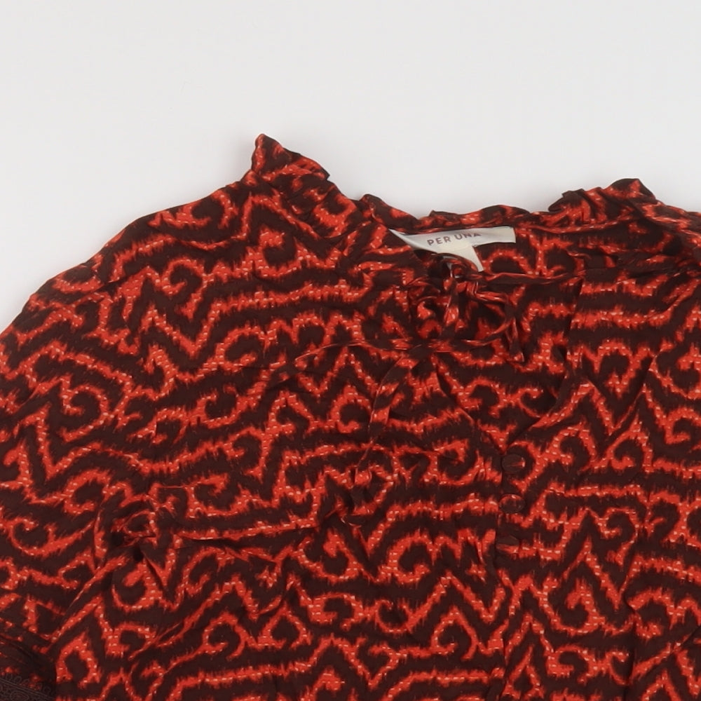 Per Una Womens Red Geometric Viscose Basic Blouse Size 8 V-Neck